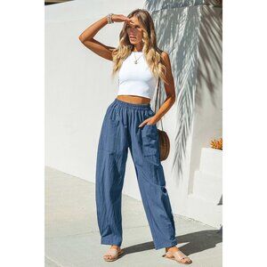 Cupshe Womens Lightweight Blue Elastic Waist Pants NWT Relaxed Fit  Casual Wear